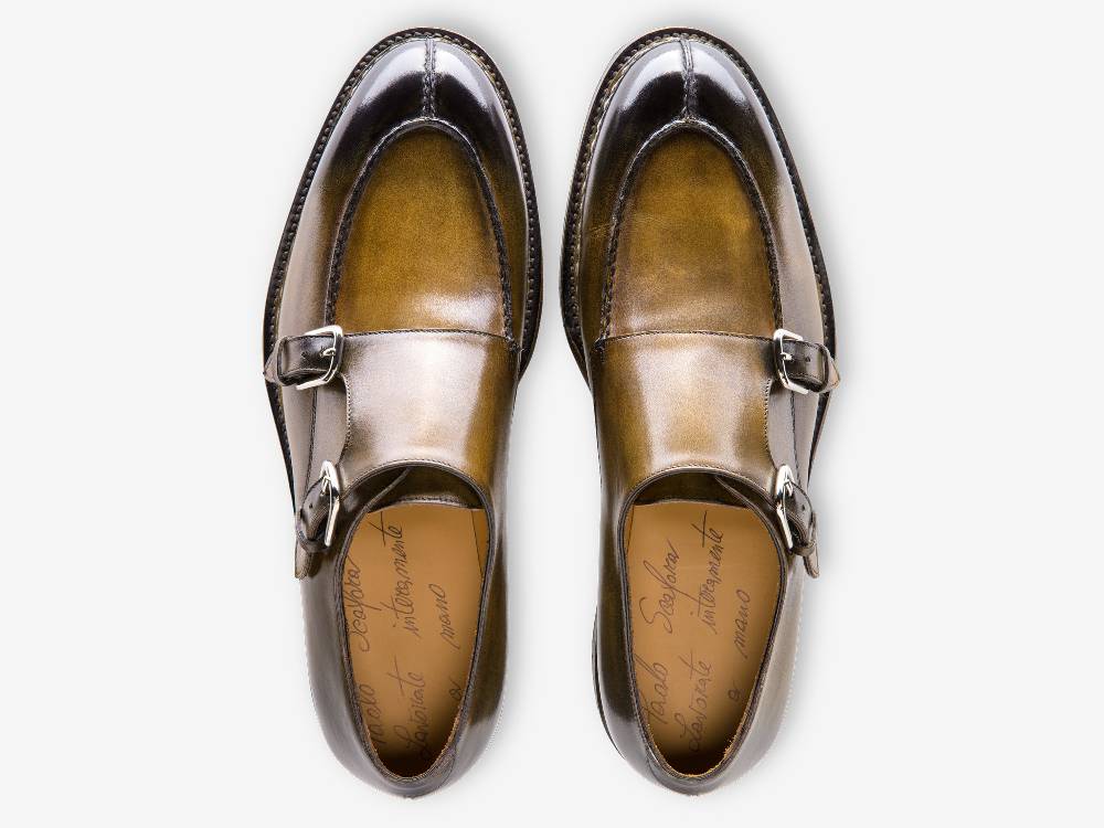 Paolo Sartori Art. 698 Doppia Fibbia In Pelle Anticata Muschio