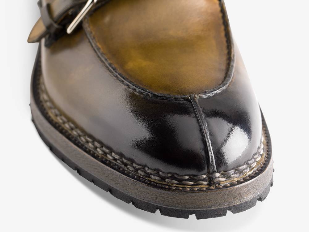 Paolo Sartori Art. 698 Doppia Fibbia In Pelle Anticata Muschio