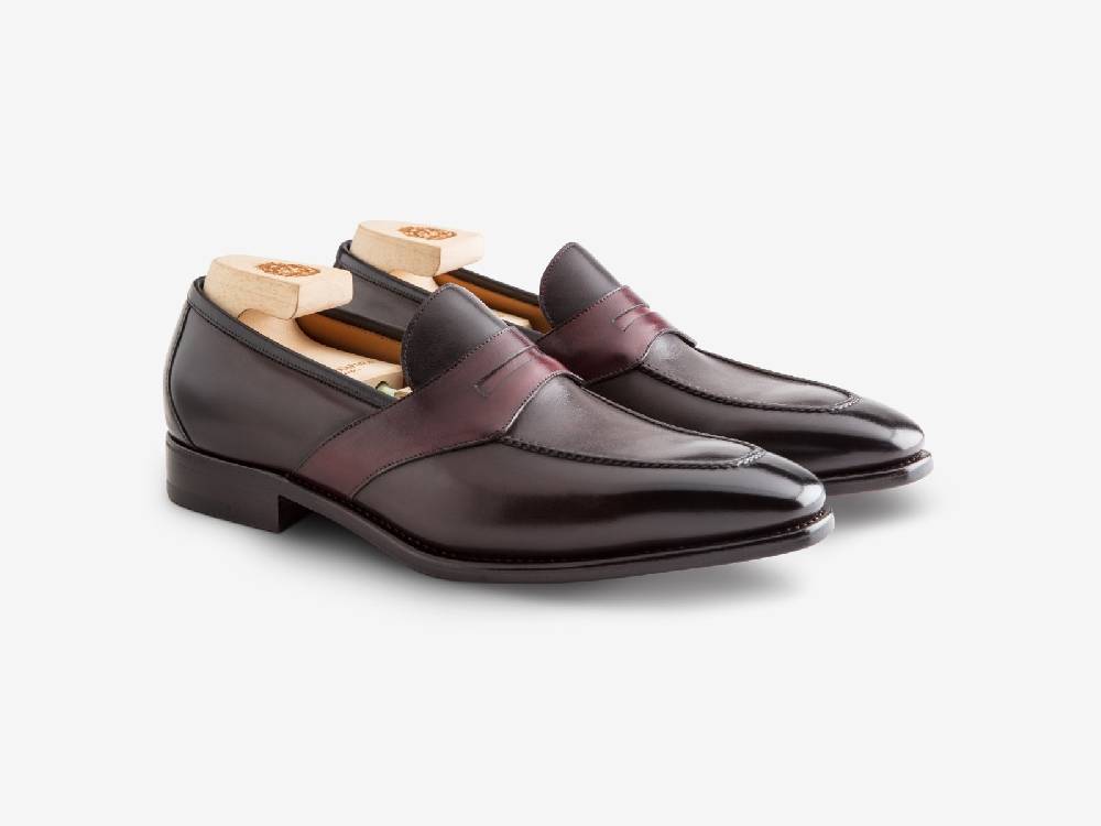 Paolo Sartori ART. 729 Loafer In Antiqued Vietri, Bordeaux And Black Leather
