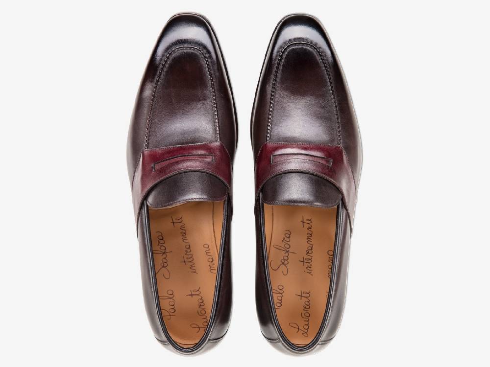 Paolo Sartori ART. 729 Loafer In Antiqued Vietri, Bordeaux And Black Leather