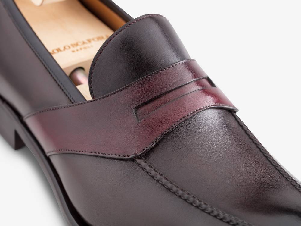 Paolo Sartori ART. 729 Loafer In Antiqued Vietri, Bordeaux And Black Leather