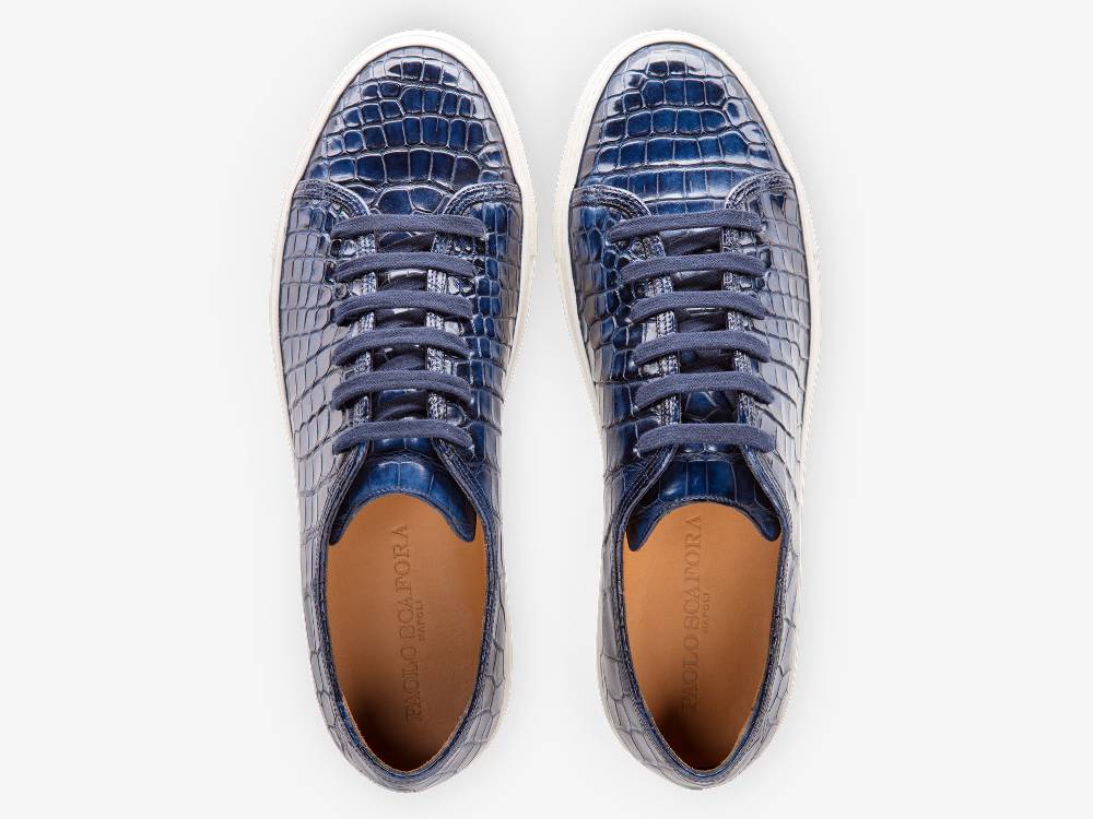 Paolo Sartori Art.Tenny1 Sneakers In Alligatore Anticata Oceano