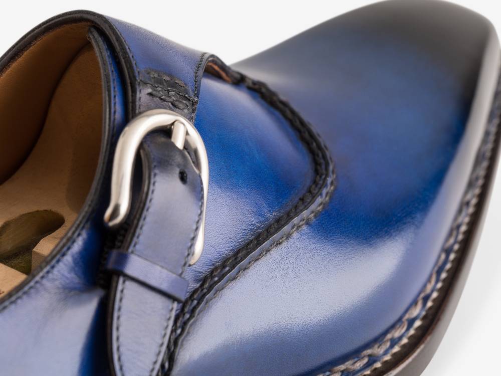 Paolo Sartori Single Monkstrap In Antiqued Cobalto Leather Mono Fibbia In Pelle Anticata Cobalto