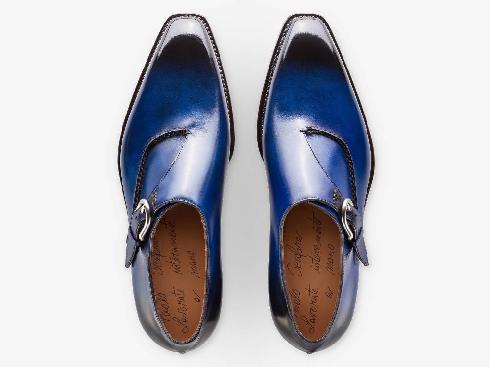 Paolo Sartori Single Monkstrap In Antiqued Cobalto Leather Mono Fibbia In Pelle Anticata Cobalto