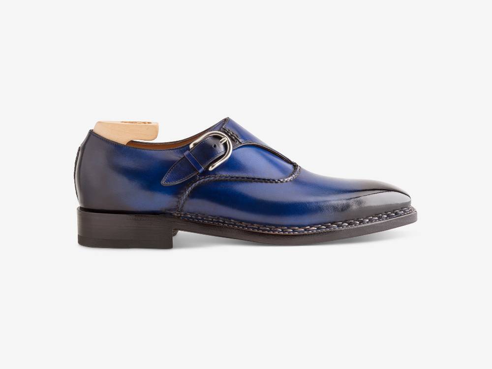 Paolo Sartori Single Monkstrap in Antiqued Cobalto Leather Mono Fibbia in pelle Anticata Cobalto