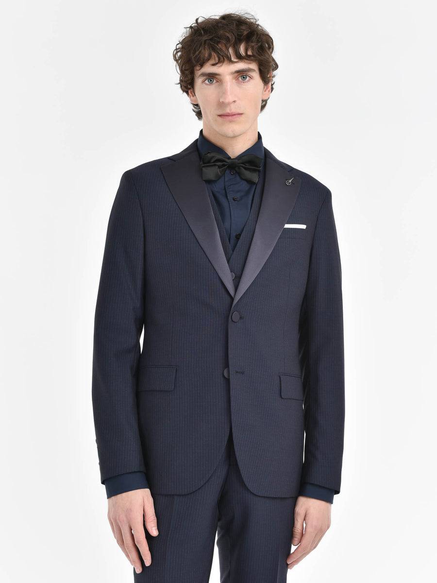 Paoloni Abito Con Gilet Gessato Ton Sur Ton In Lana