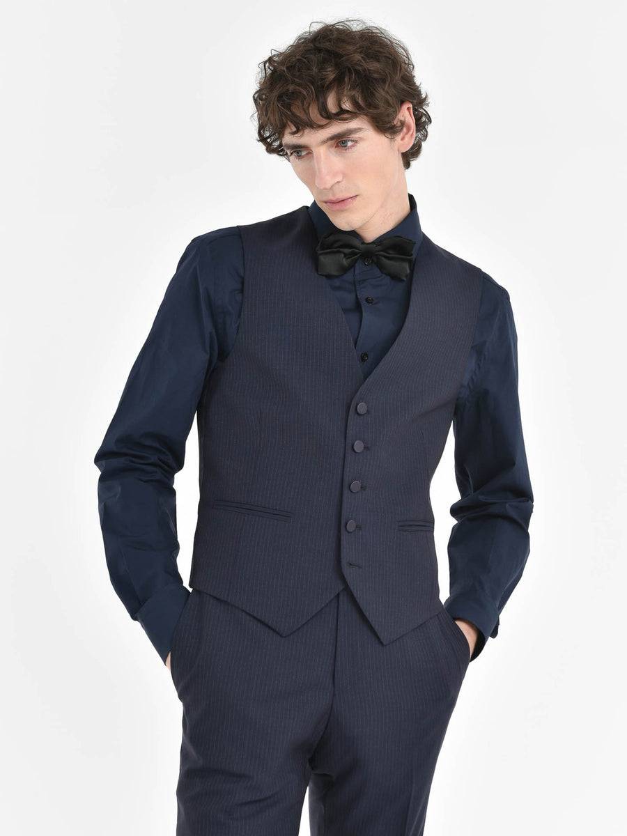 Paoloni Abito Con Gilet Gessato Ton Sur Ton In Lana