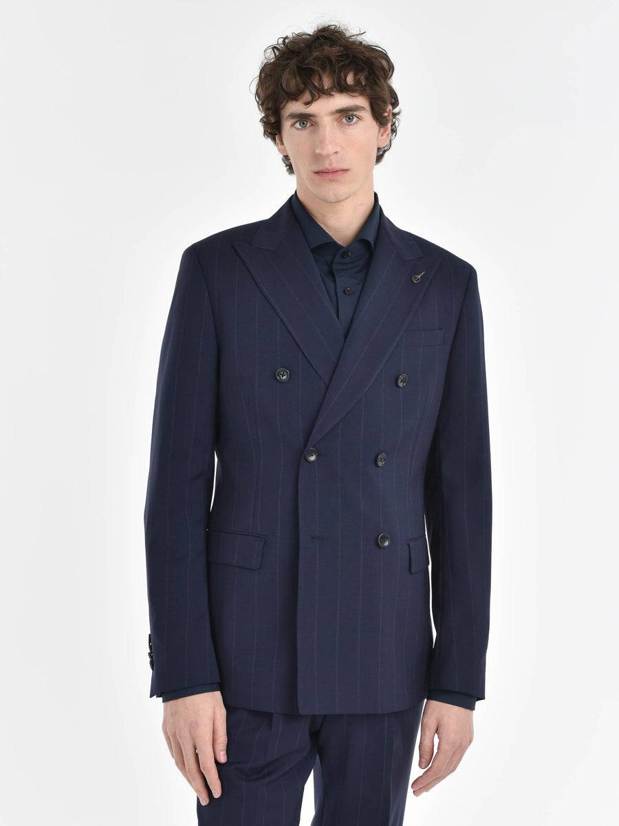 Paoloni Abito Slim Gessato In Tela Di Lana