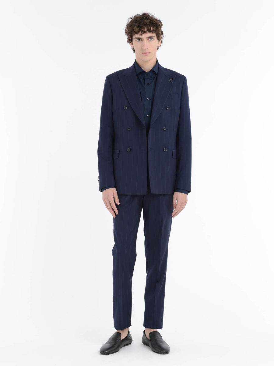 Paoloni Abito Slim Gessato In Tela Di Lana