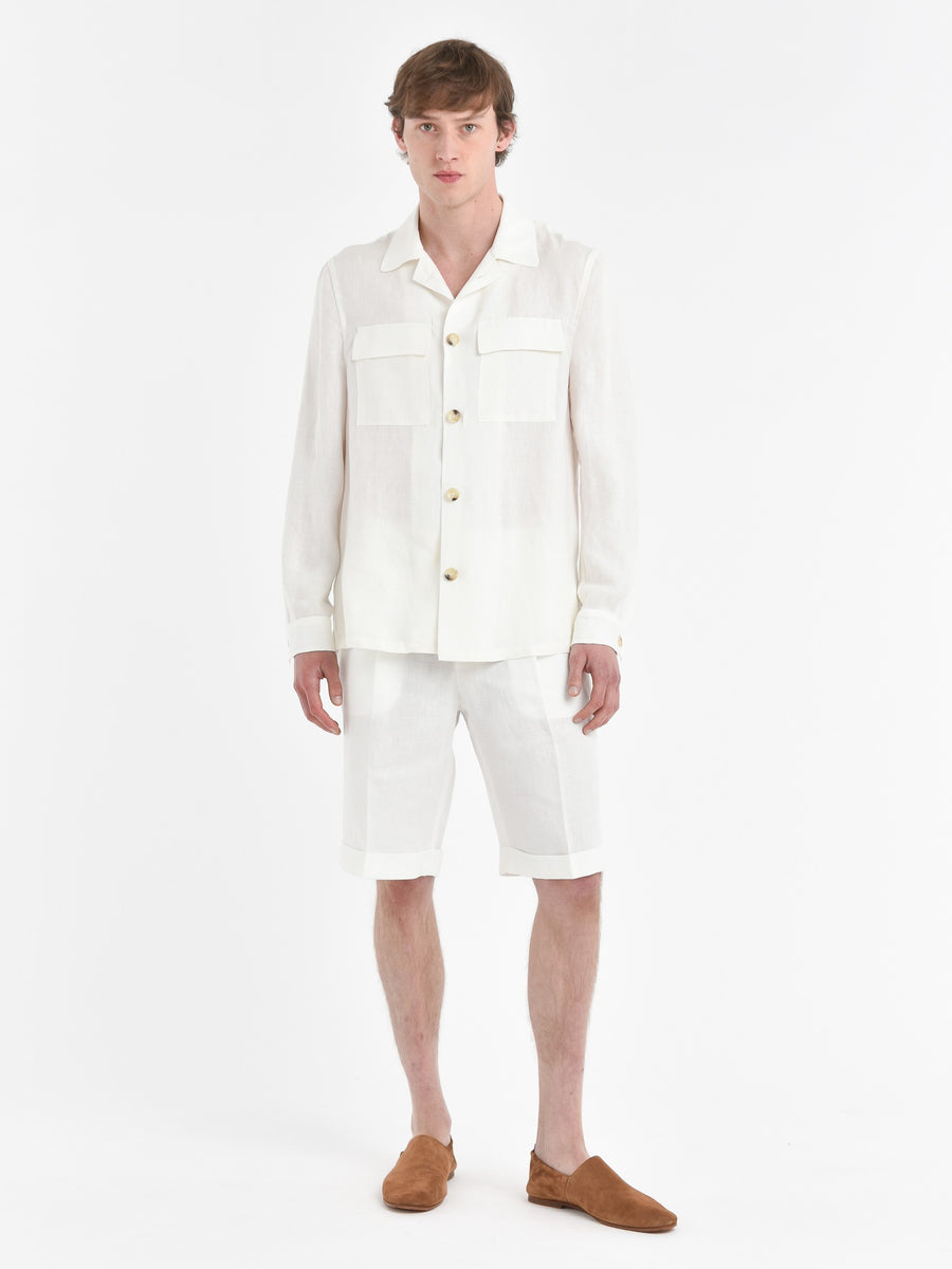 Paoloni Bermuda Con Risvolto Lino Delavè