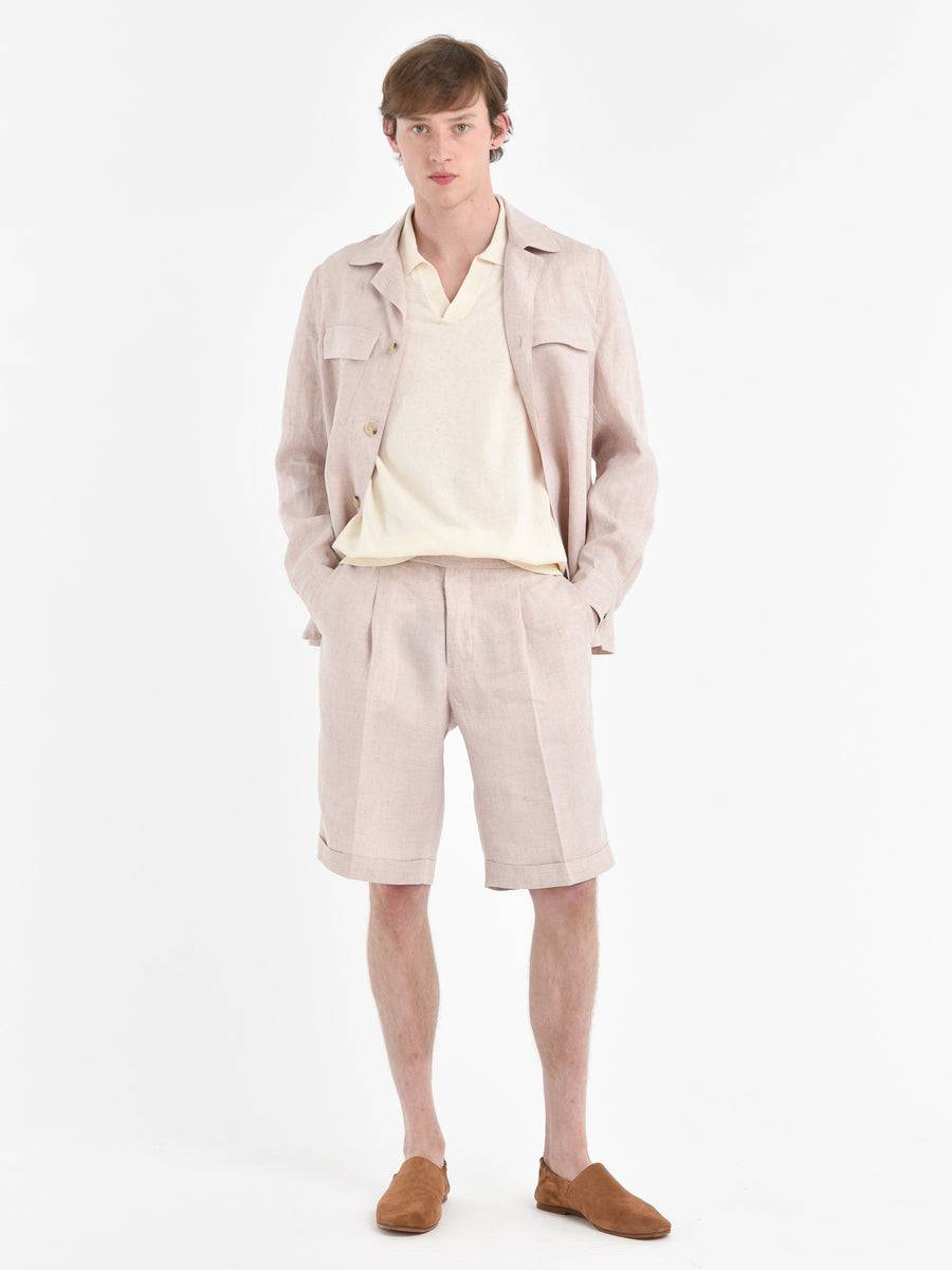 Paoloni Bermuda Con Risvolto Lino Delavè