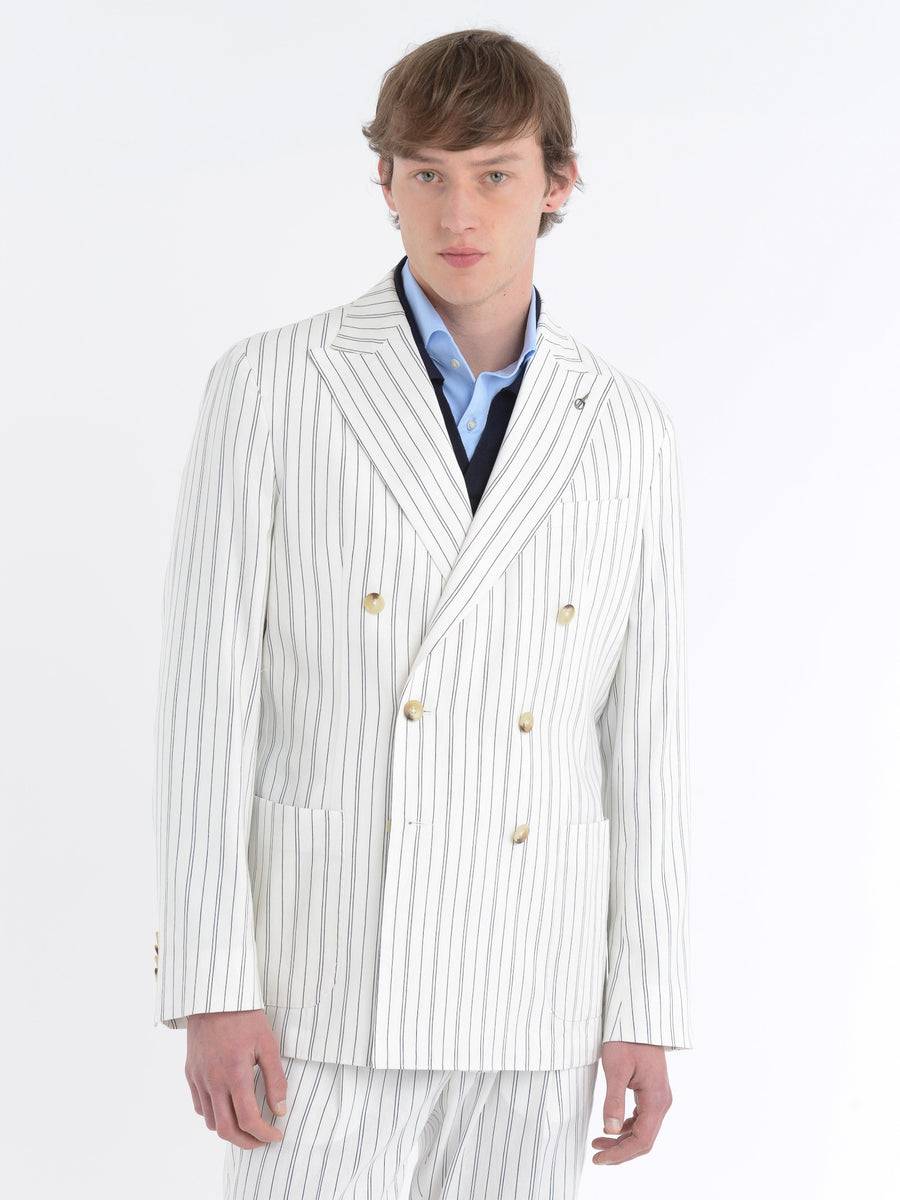 Paoloni Giacca Doppiopetto Gessato Cotone Lino