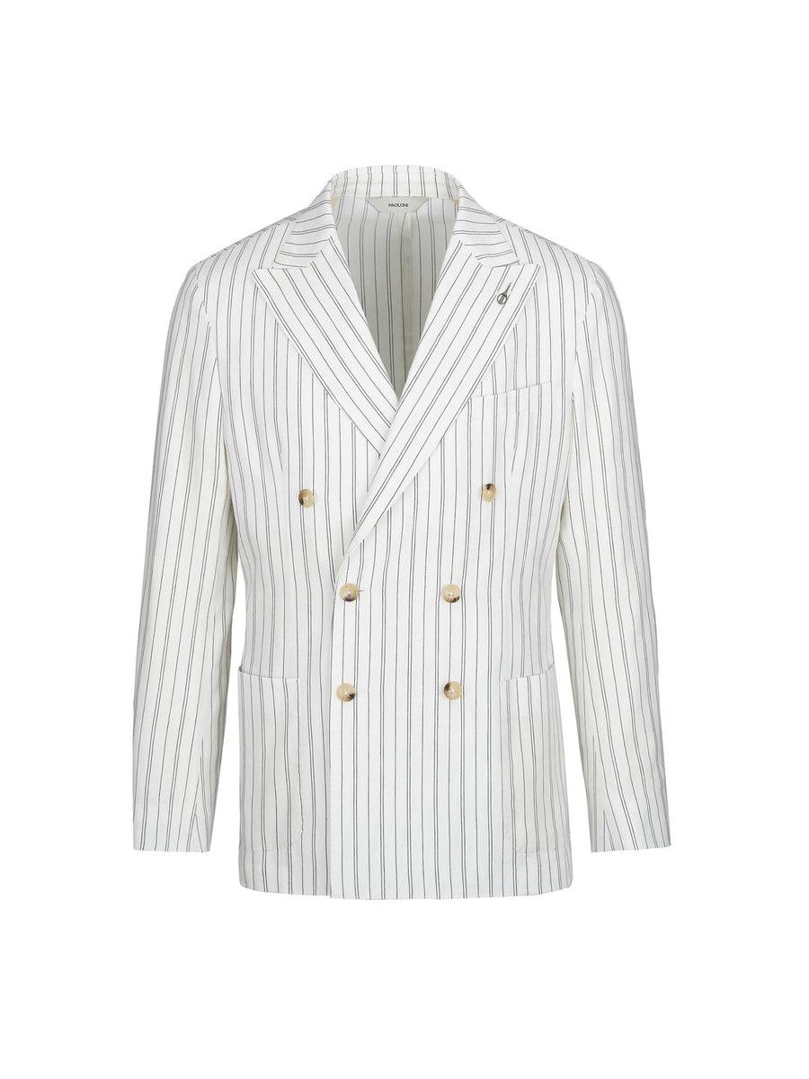 Paoloni Giacca doppiopetto gessato cotone lino