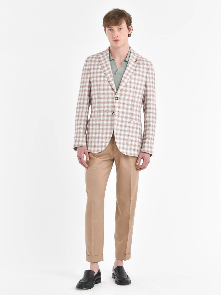 Paoloni Giacca Slim Check Cotone Lino Delavè