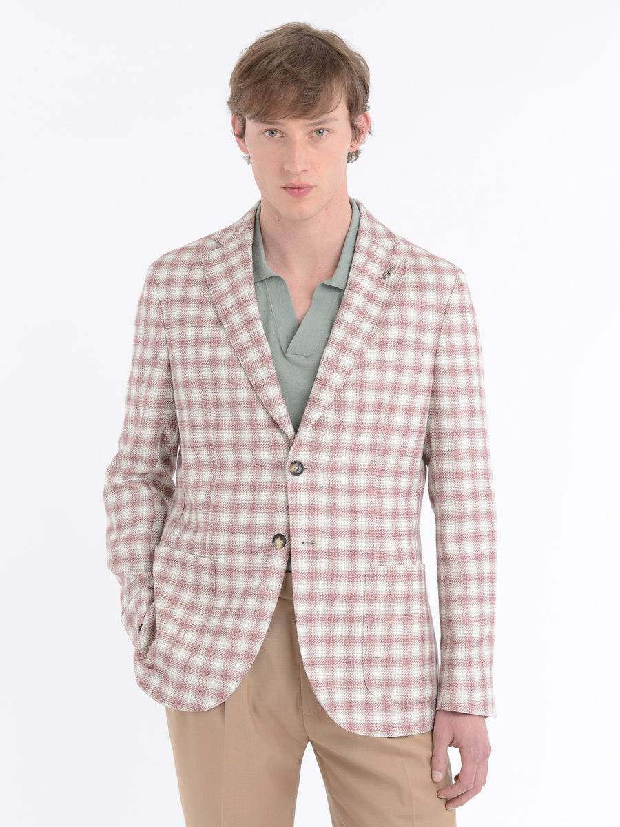 Paoloni Giacca Slim Check Cotone Lino Delavè