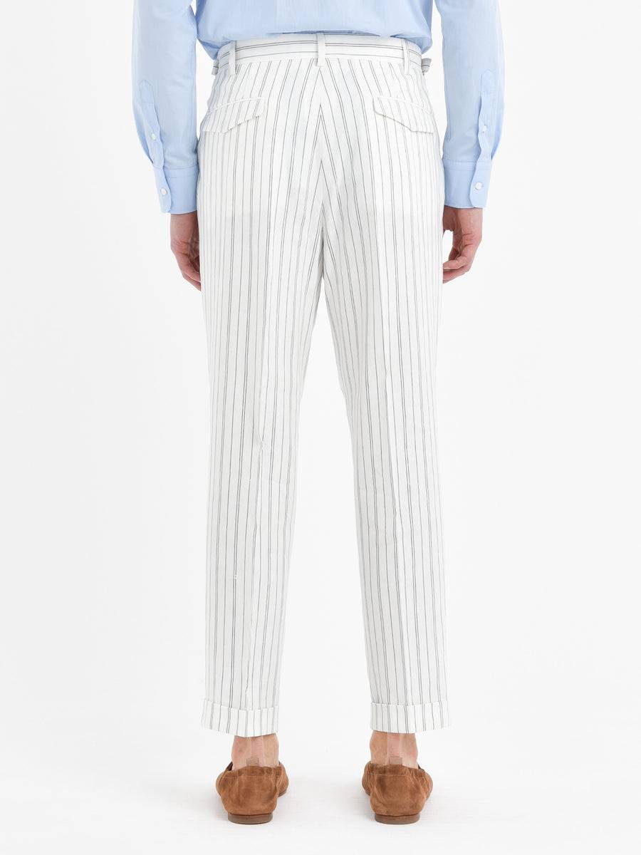 Paoloni Pantalone Baggy Gessato Cotone Lino