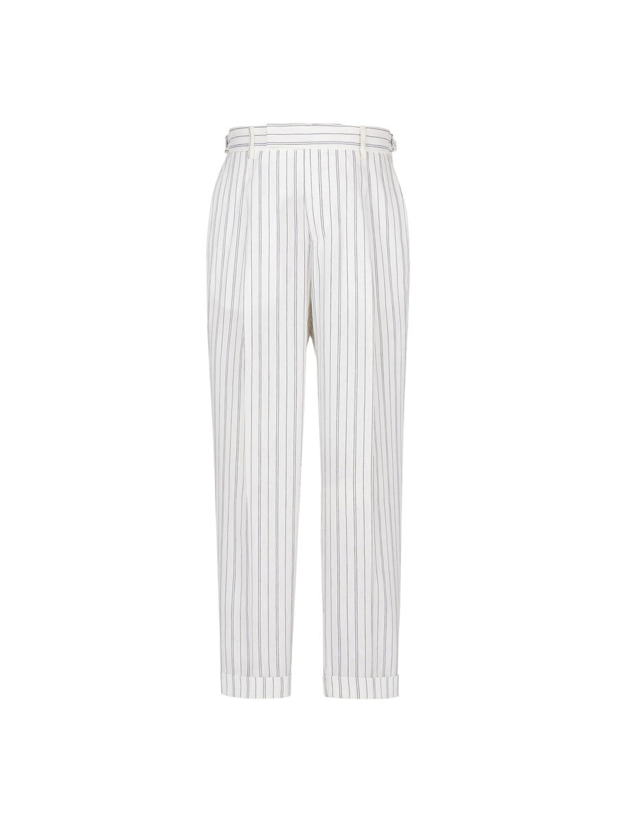 Paoloni Pantalone baggy gessato cotone lino