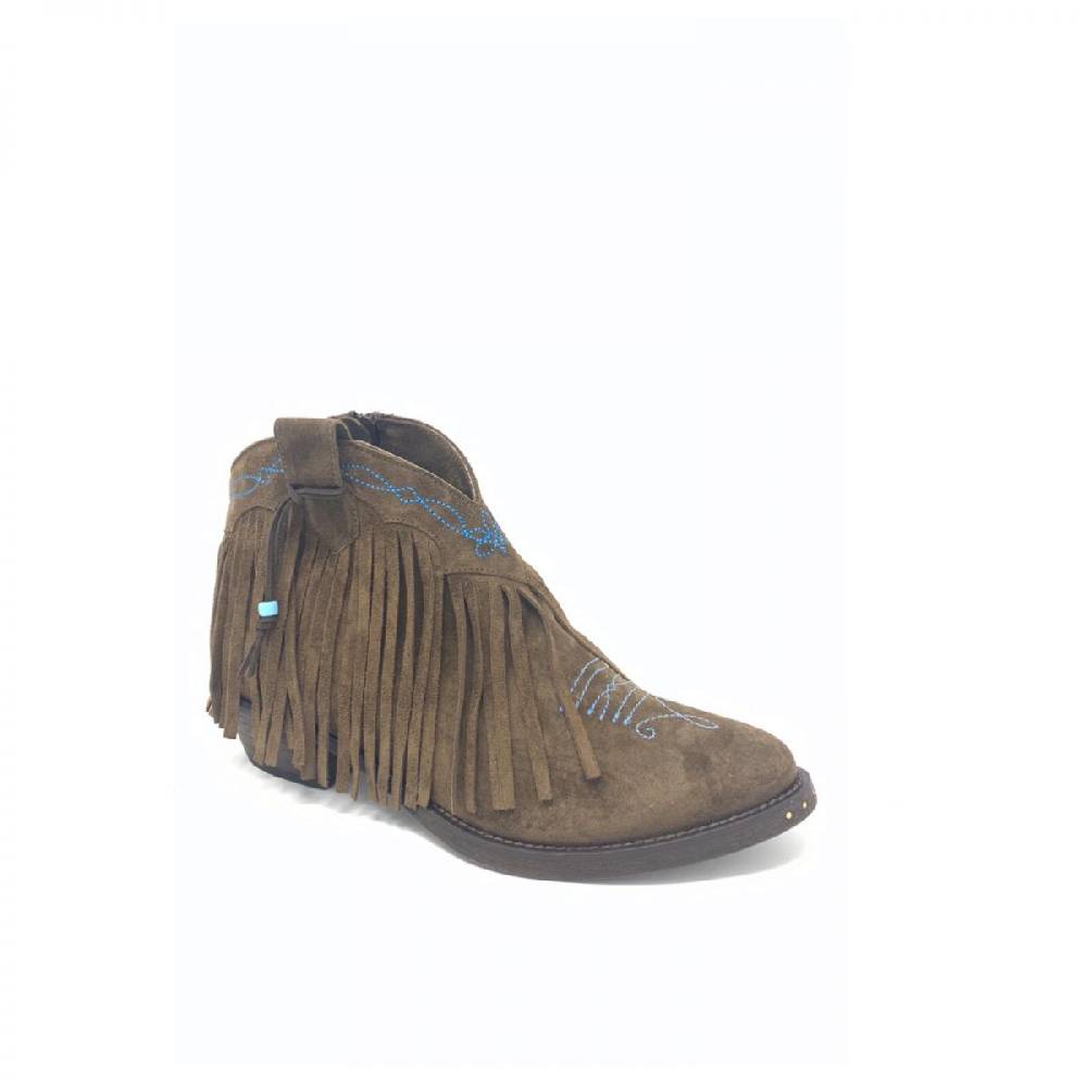 Passion Blanche Texano Basso Frangia Crosta Caffè + Greca Turchese Suola In Cuoio