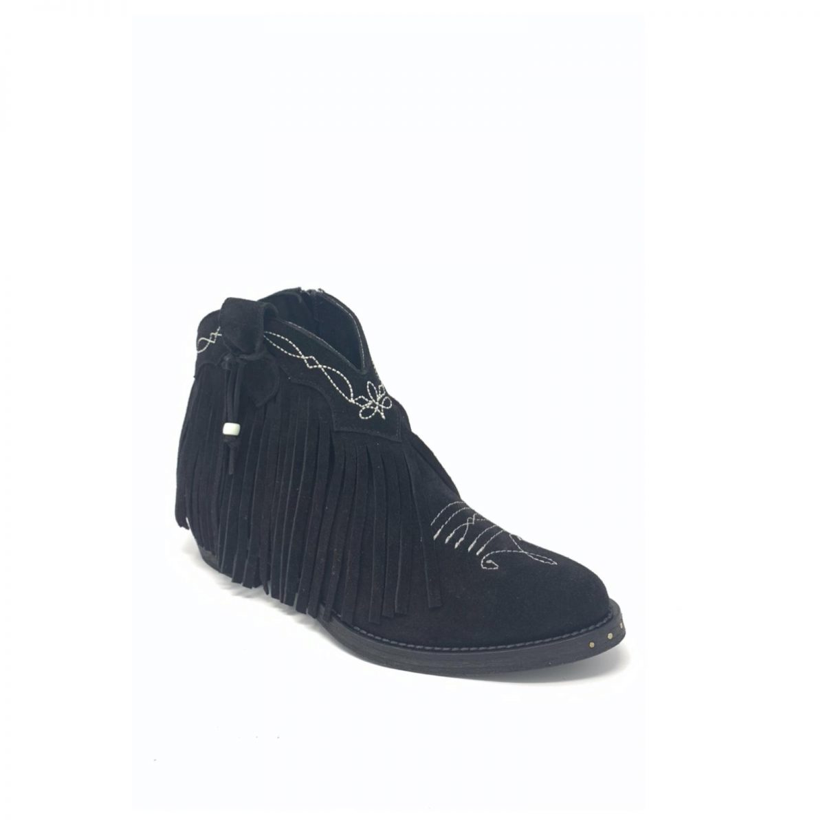 Passion Blanche Texano Basso Frangia Crosta Nera + Greca Bianca Suola In Cuoio