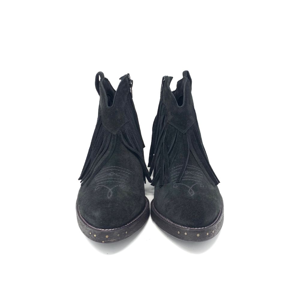 Passion Blanche Texano Basso Frangia Crosta Nera Suola Cuoio