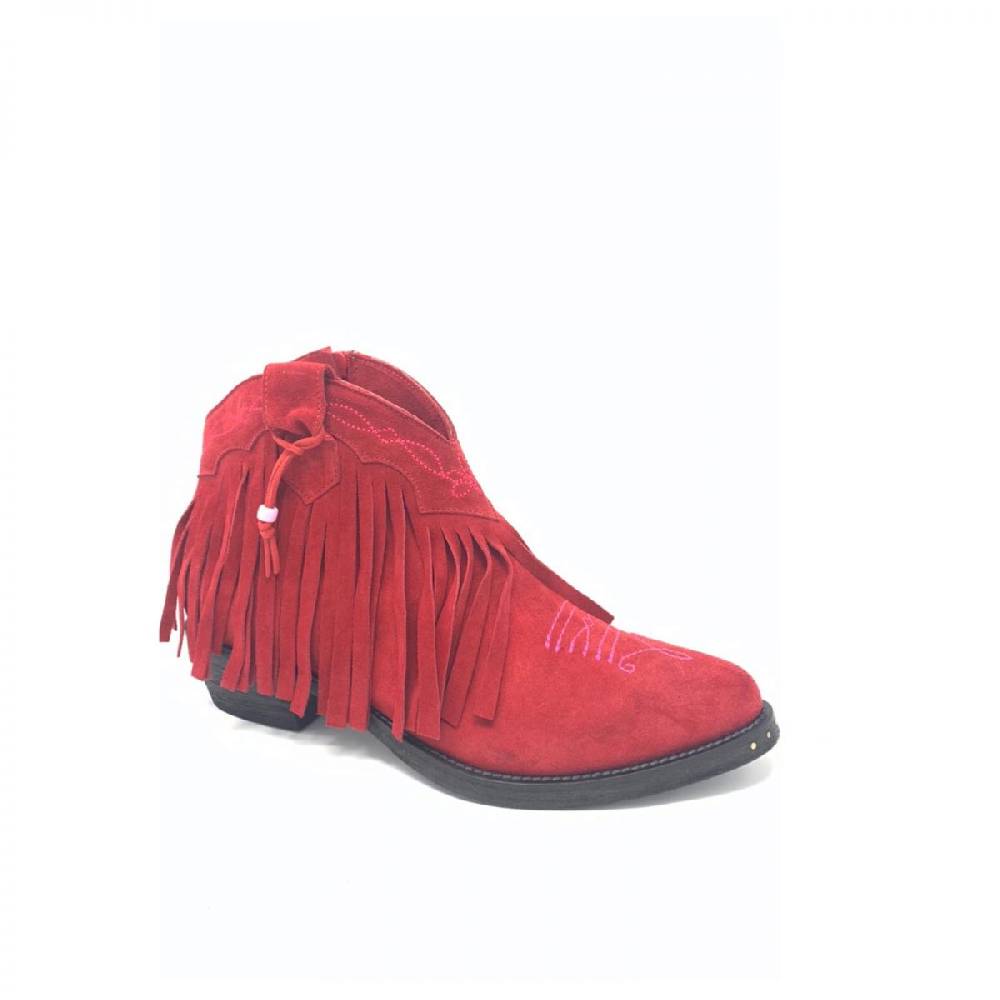 Passion Blanche Texano Basso Frangia Crosta Rossa + Ricamo Fucsia Suola In Cuoio