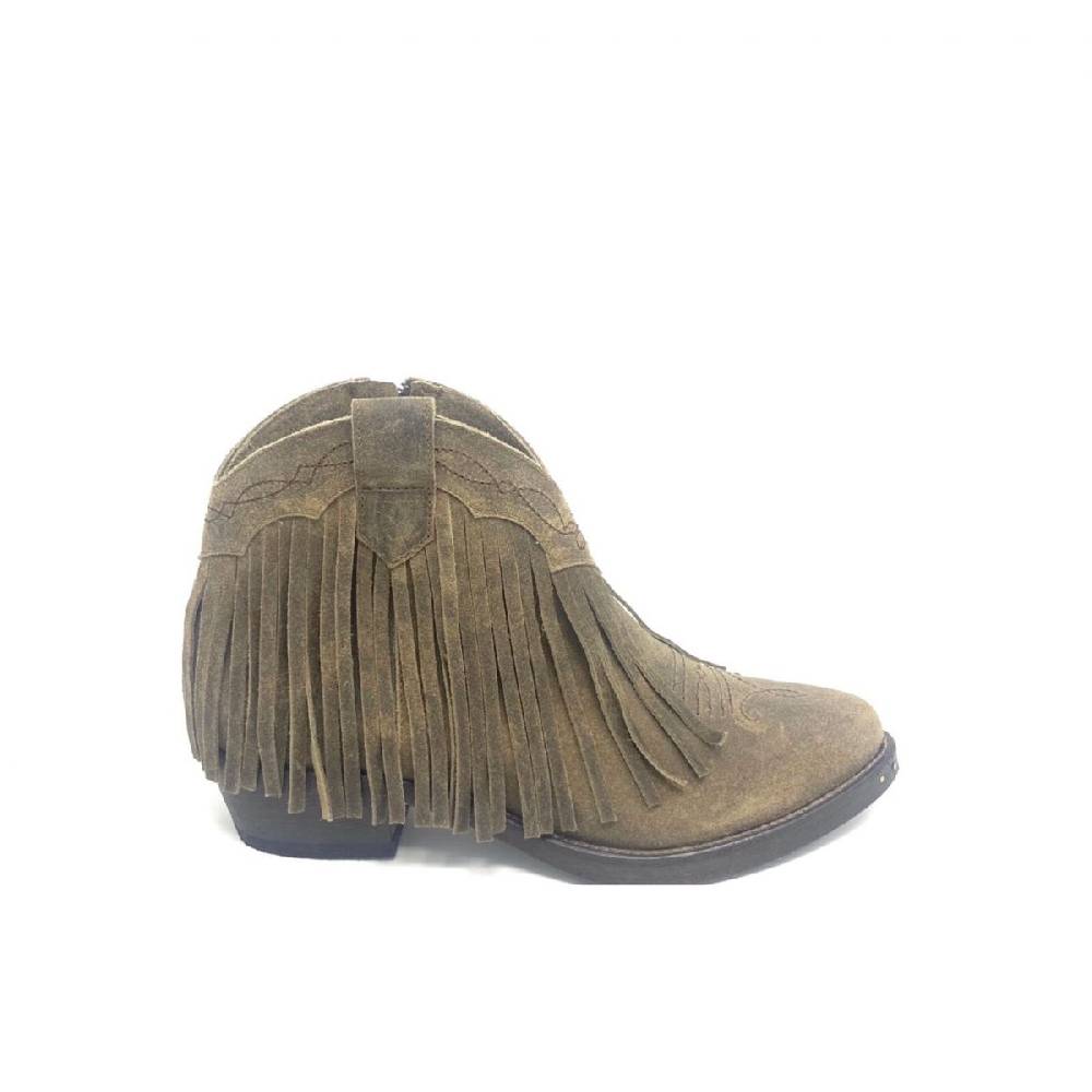 Passion Blanche Texano basso frangia pelle vintage + suola cuoio