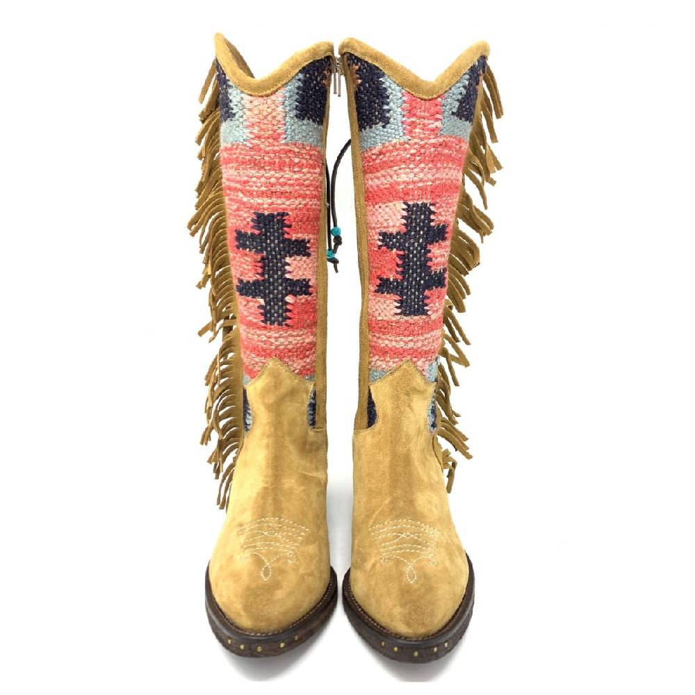 Passion Blanche Texano Crosta Cammello E Kilim Suola Cuoio