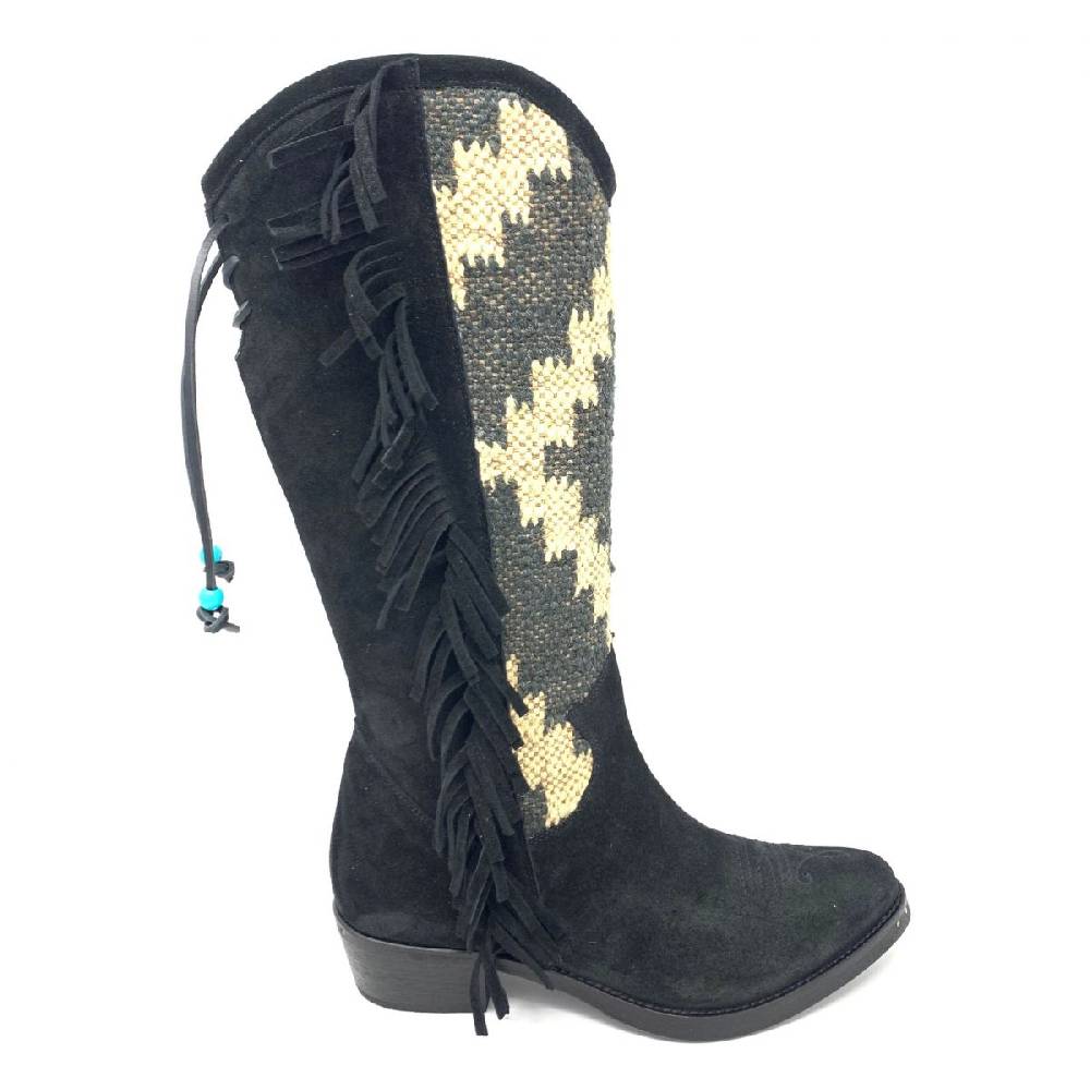 Passion Blanche Texano crosta nera e kilim Suola cuoio