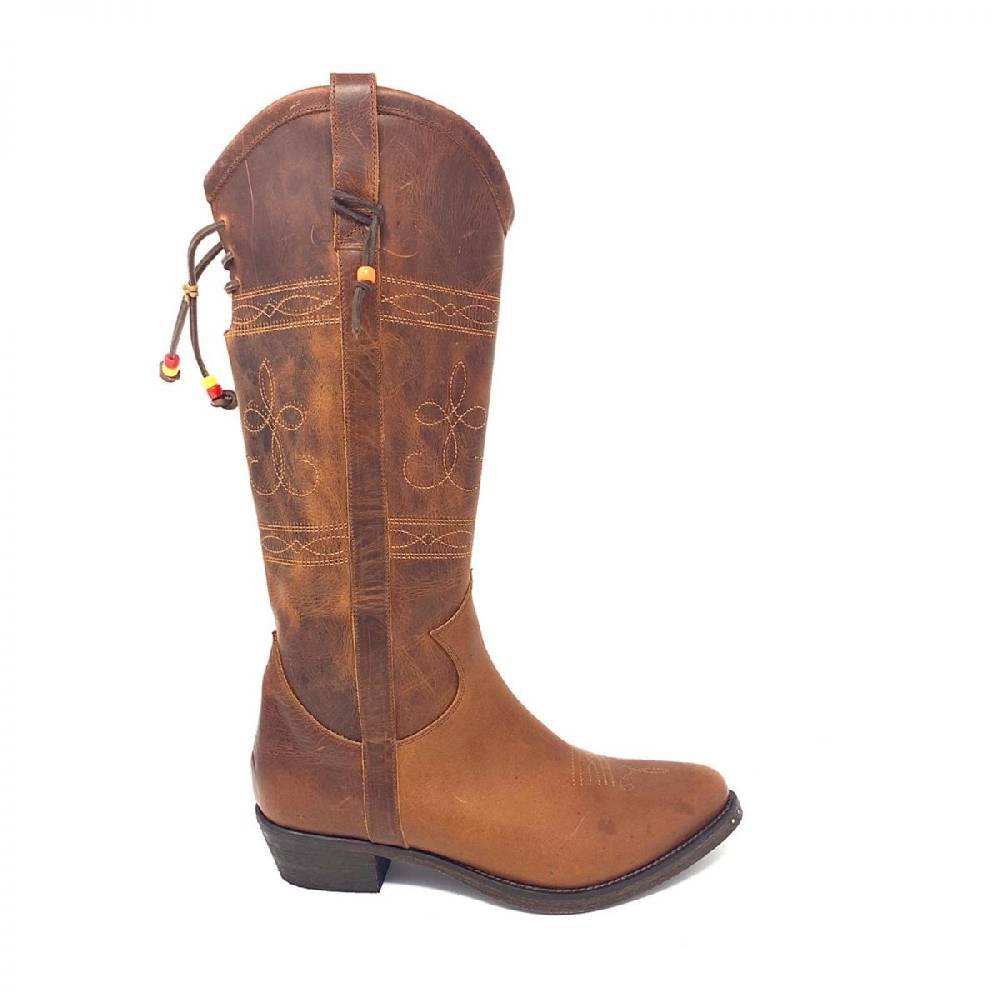 Passion Blanche Texano Flowers Pelle cuoio invecchiato + ricamo cuoio suola in cuoio