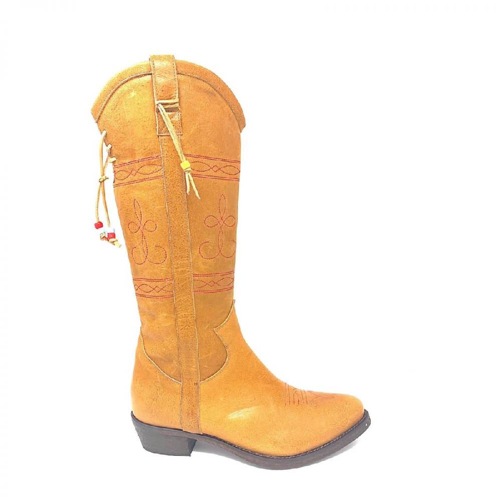 Passion Blanche Texano Flowers Pelle cuoio + ricamo rosso suola in cuoio