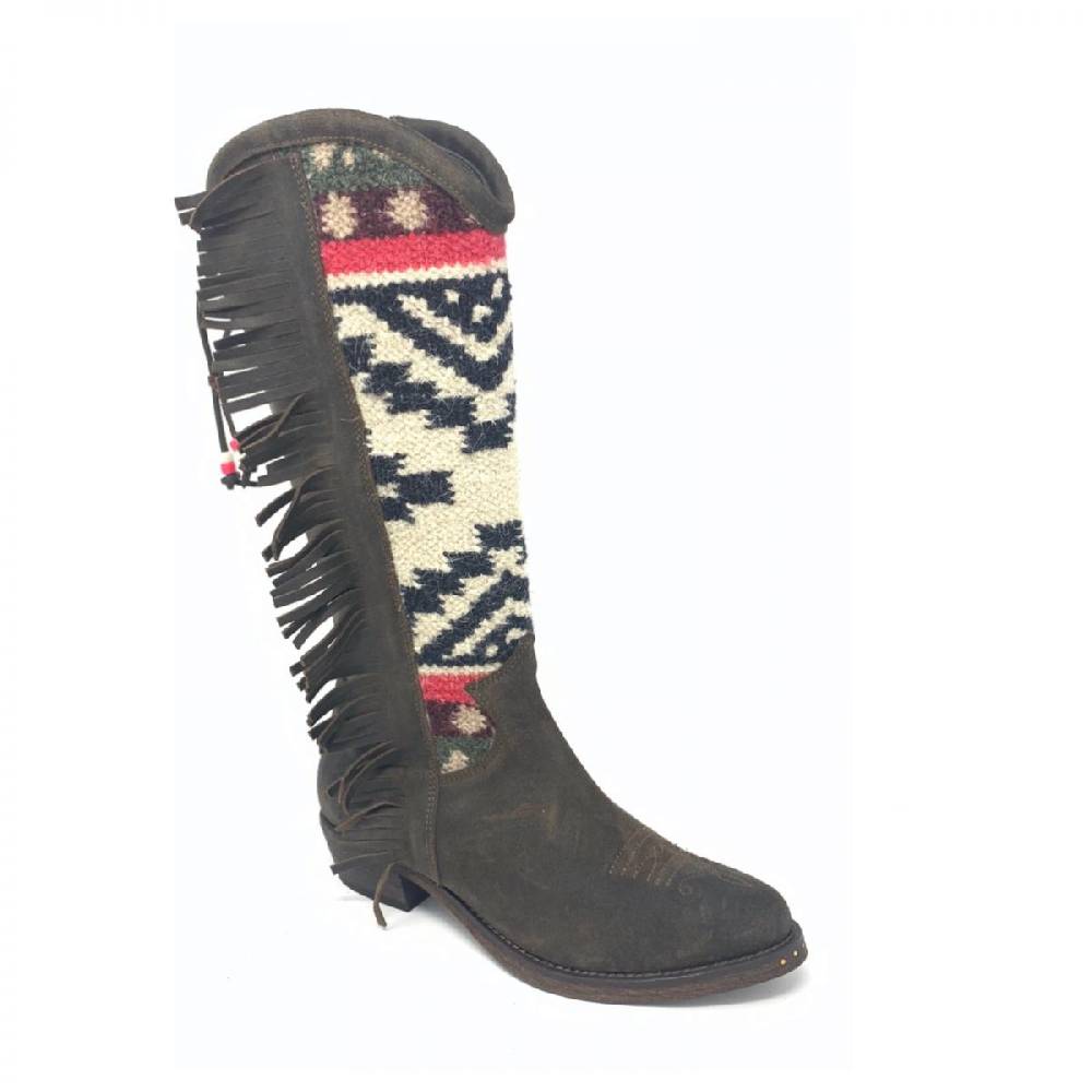 Passion Blanche Texano Pelle Vintage T.moro + Kilim D Suola In Cuoio