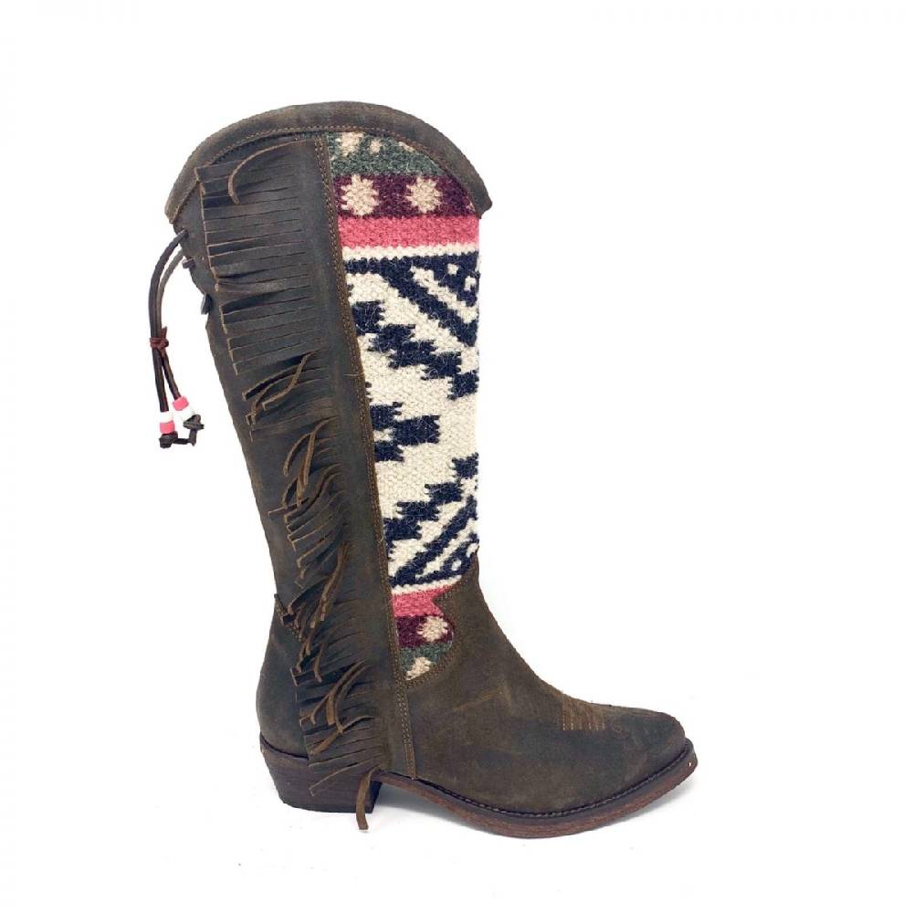 Passion Blanche Texano pelle vintage t.moro + kilim D suola in cuoio