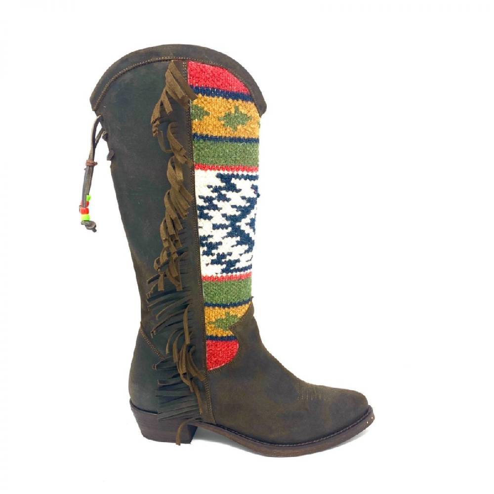 Passion Blanche Texano pelle vintage t.moro + kilim rombo suola in cuoio