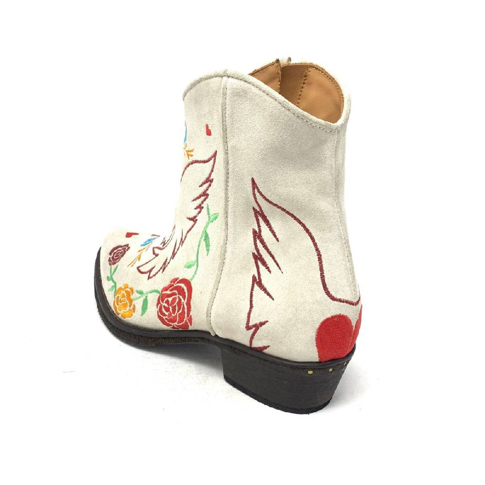 Passion Blanche Texano Scamosciato Panna + Ricamo Aquila