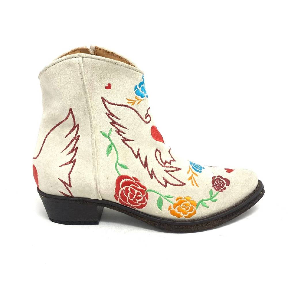 Passion Blanche Texano Scamosciato Panna + Ricamo Aquila