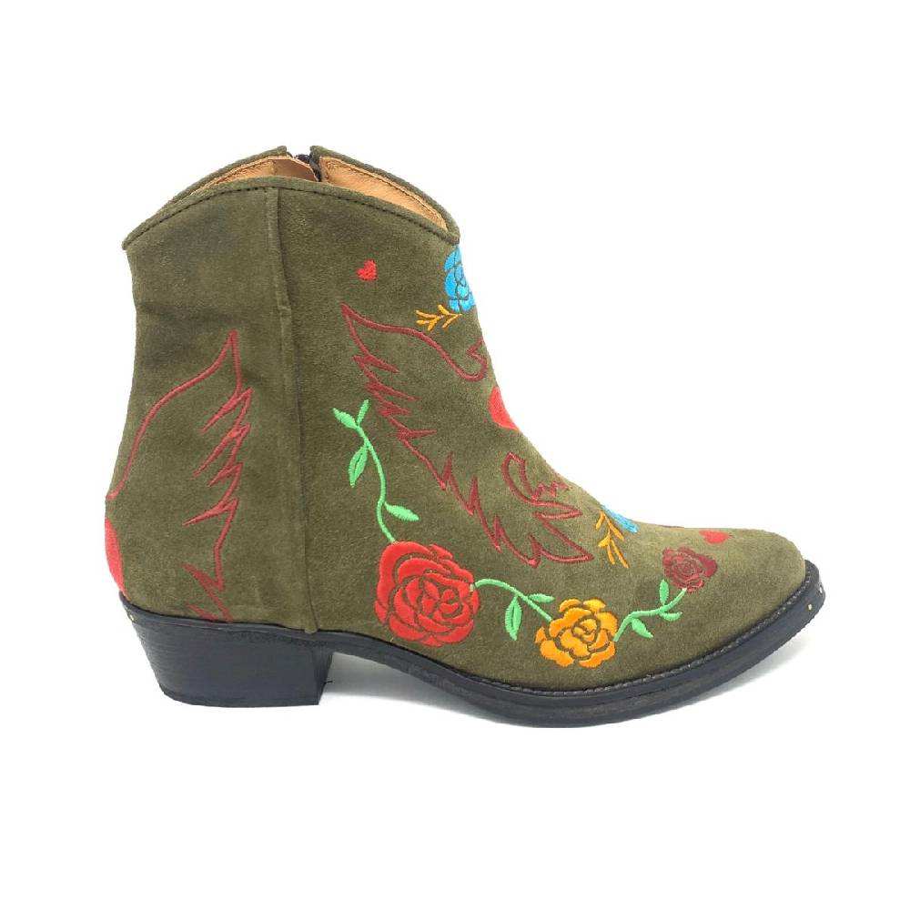 Passion Blanche Texano Scamosciato Verde Militare + Ricamo Aquila