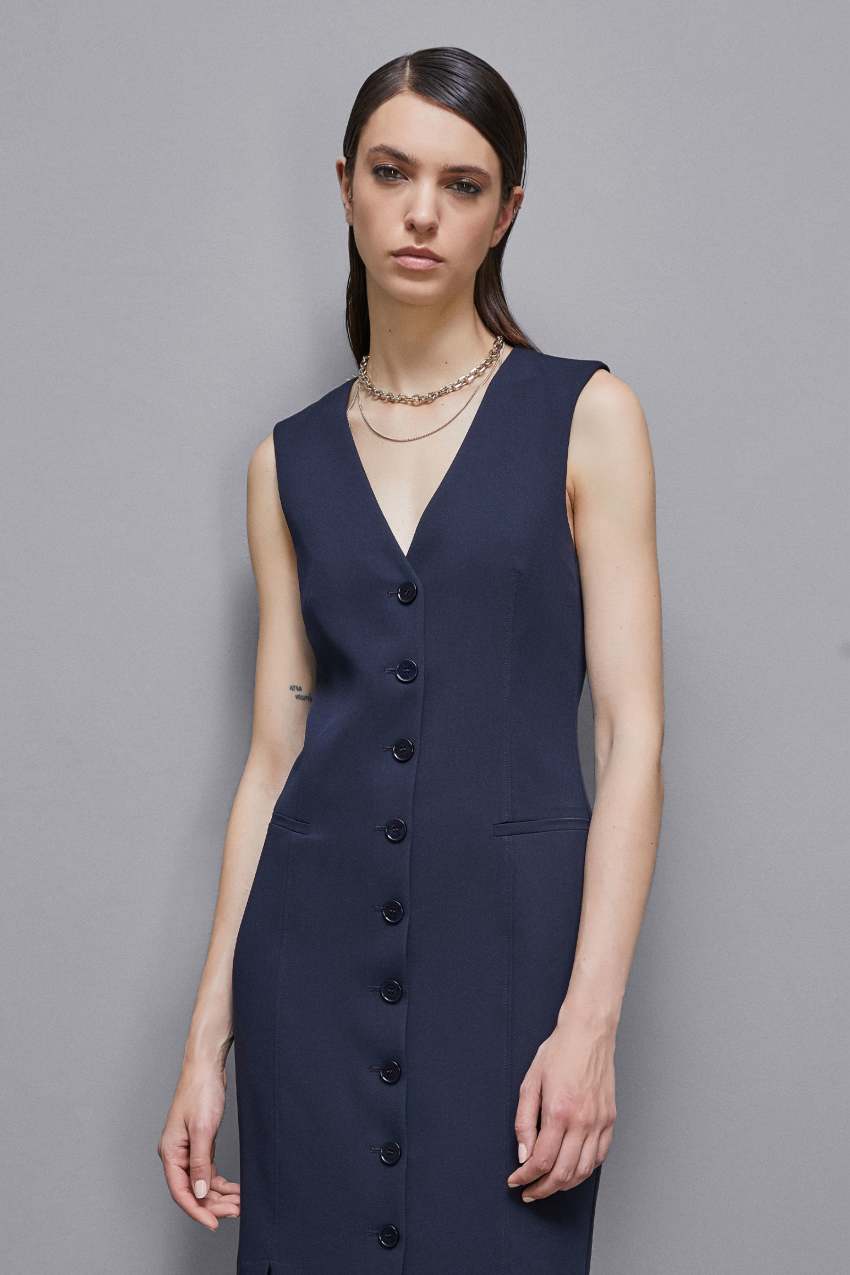 Patrizia Pepe Abito Chemisier Con Spacchi In Gabardina