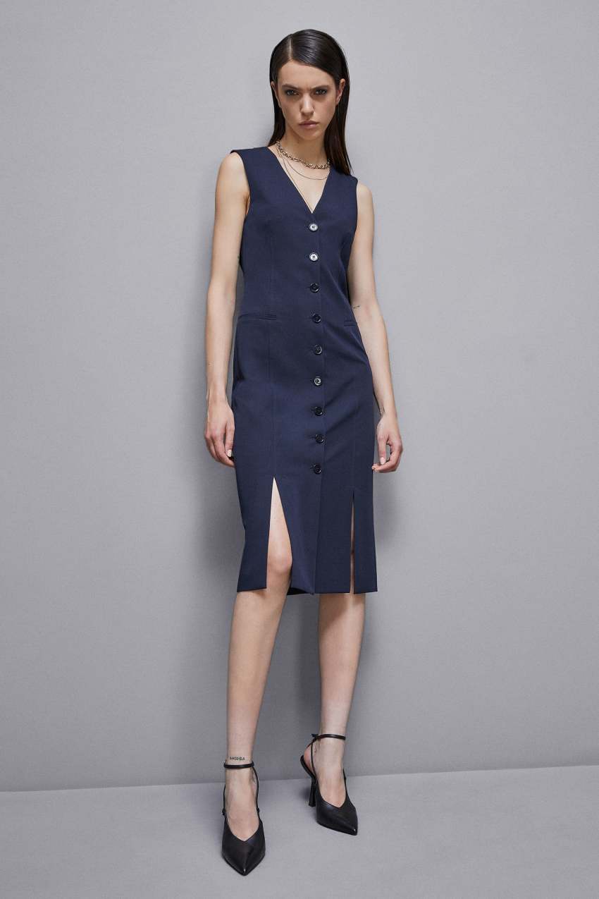 Patrizia Pepe Abito chemisier con spacchi in gabardina