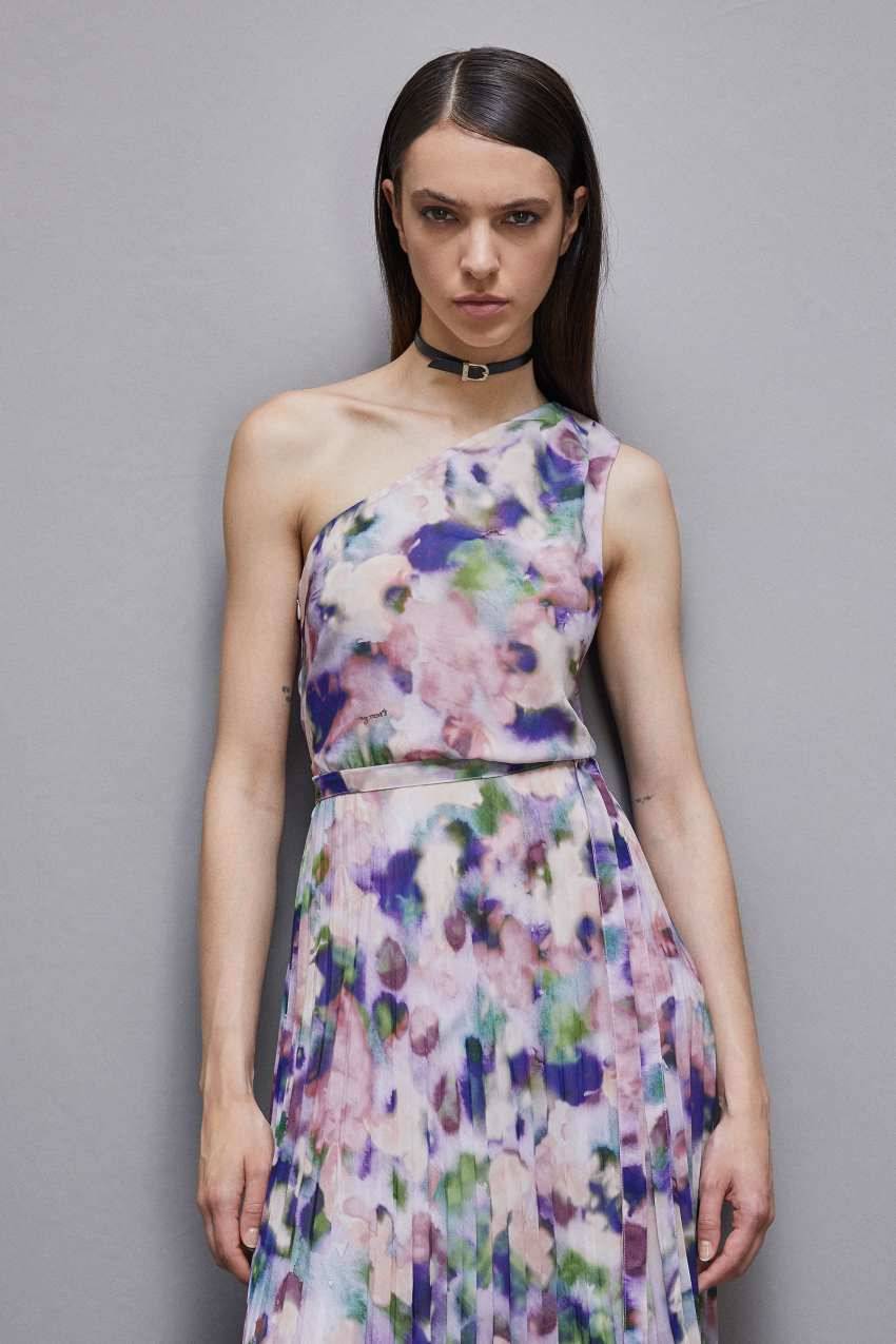 Patrizia Pepe Abito Plissè Monospalla In Chiffon