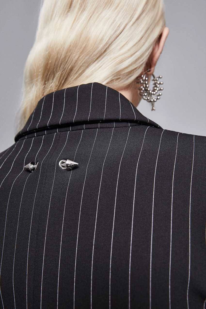 Patrizia Pepe Cappotto Lungo Gessato In Flanella