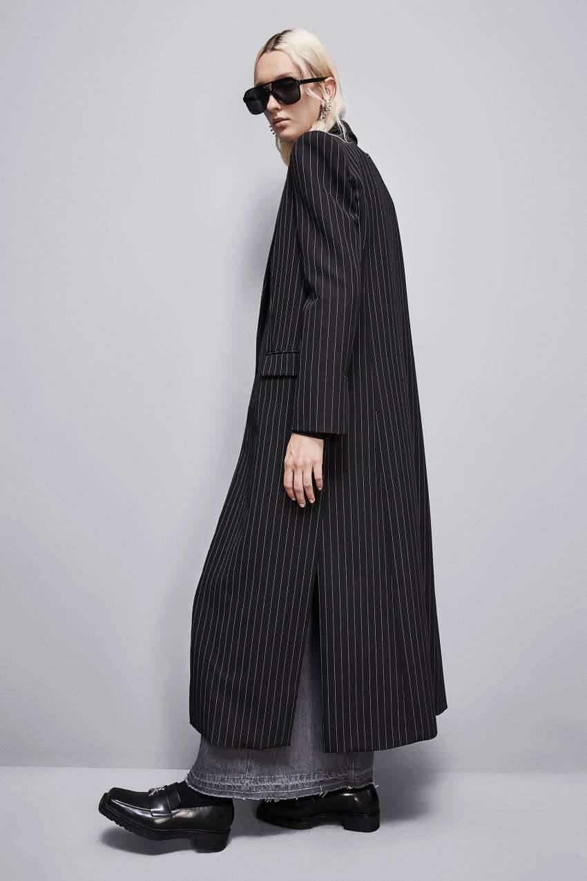 Patrizia Pepe Cappotto lungo gessato in flanella