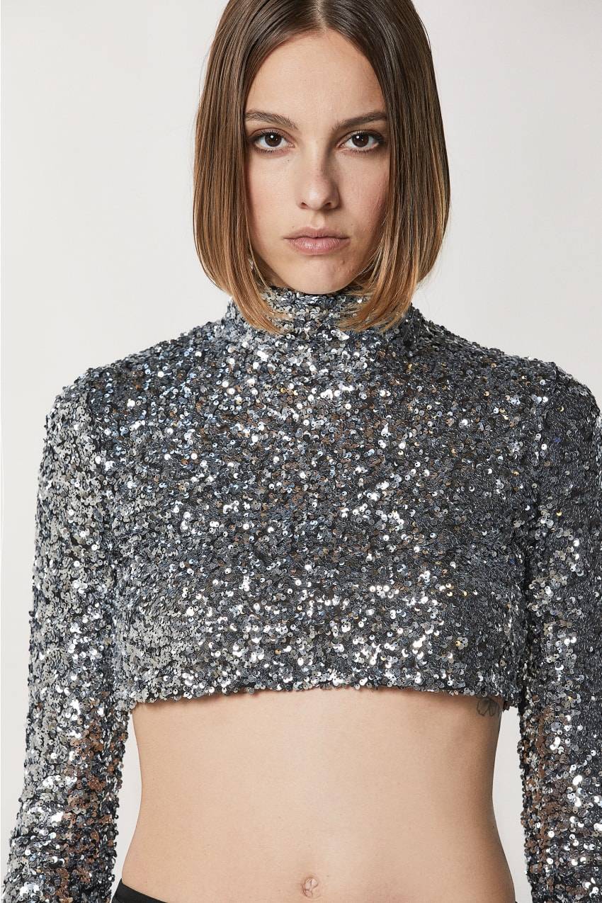 Patrizia Pepe Maglietta Crop Con Paillettes