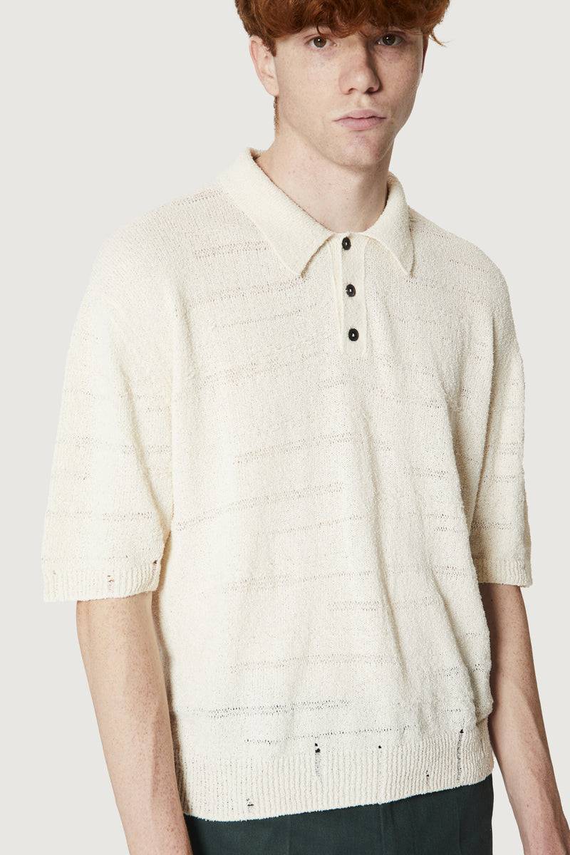 Paura ADAM KNIT POLO SHIRT OFF WHITE