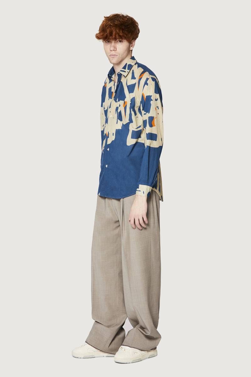 Paura BRUCE OVERSIZED SHIRT MODULO BLUE