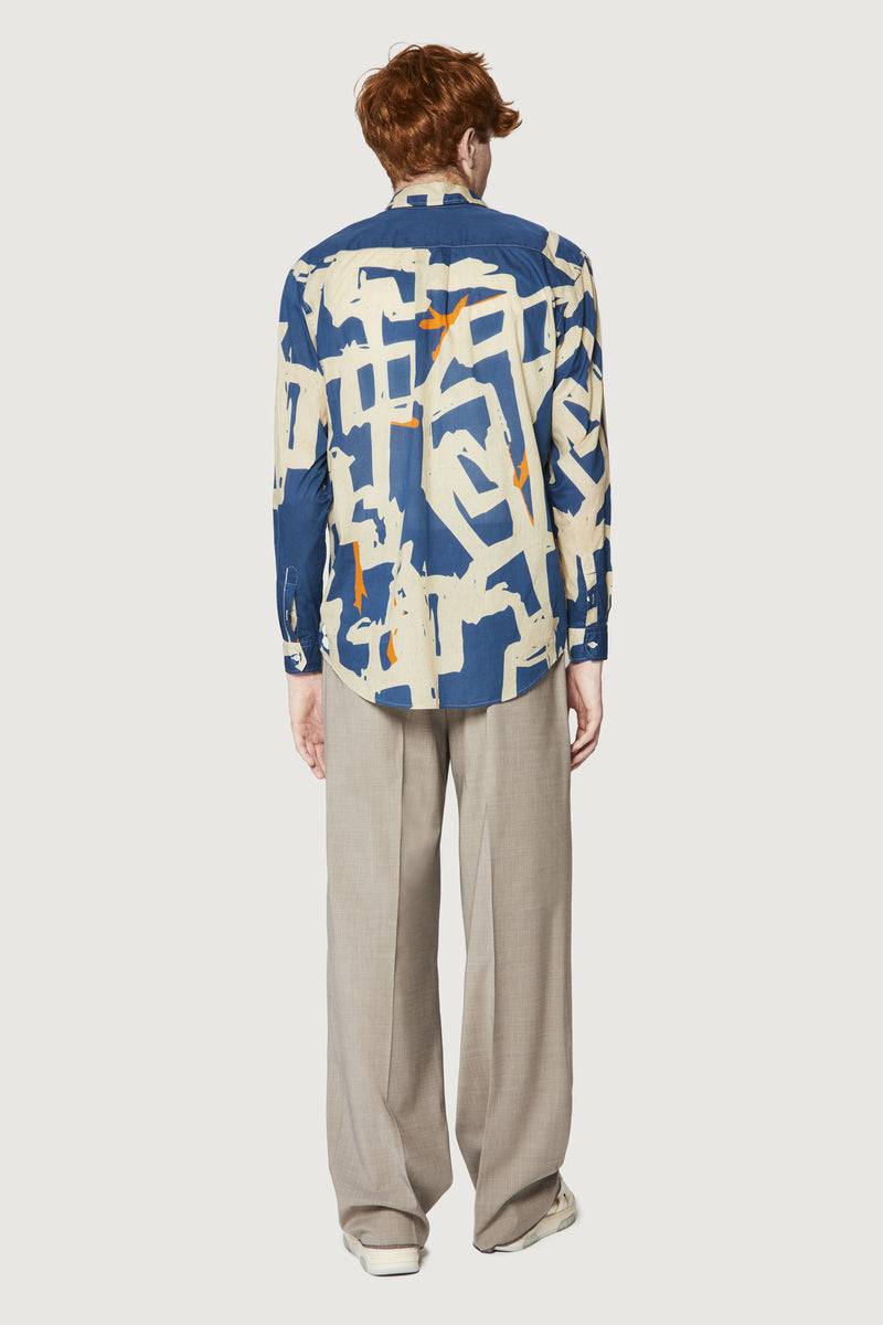 Paura BRUCE OVERSIZED SHIRT MODULO BLUE