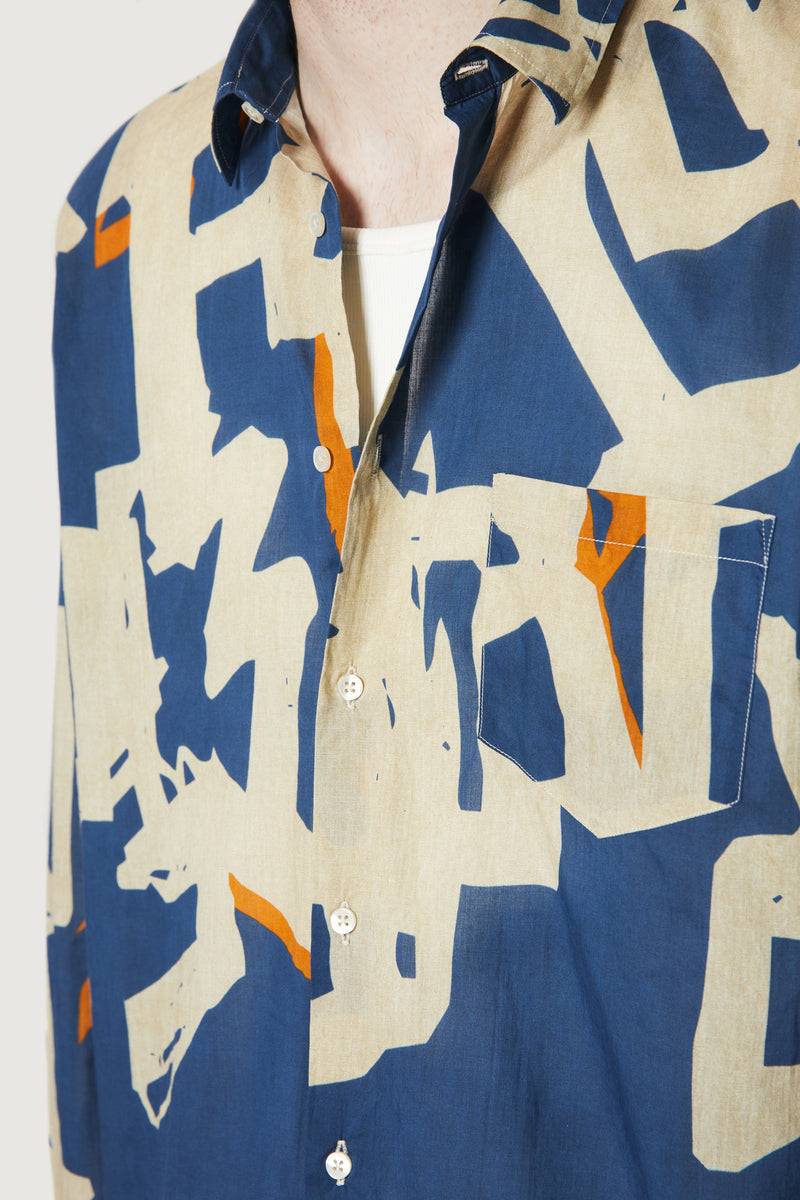 Paura BRUCE OVERSIZED SHIRT MODULO BLUE