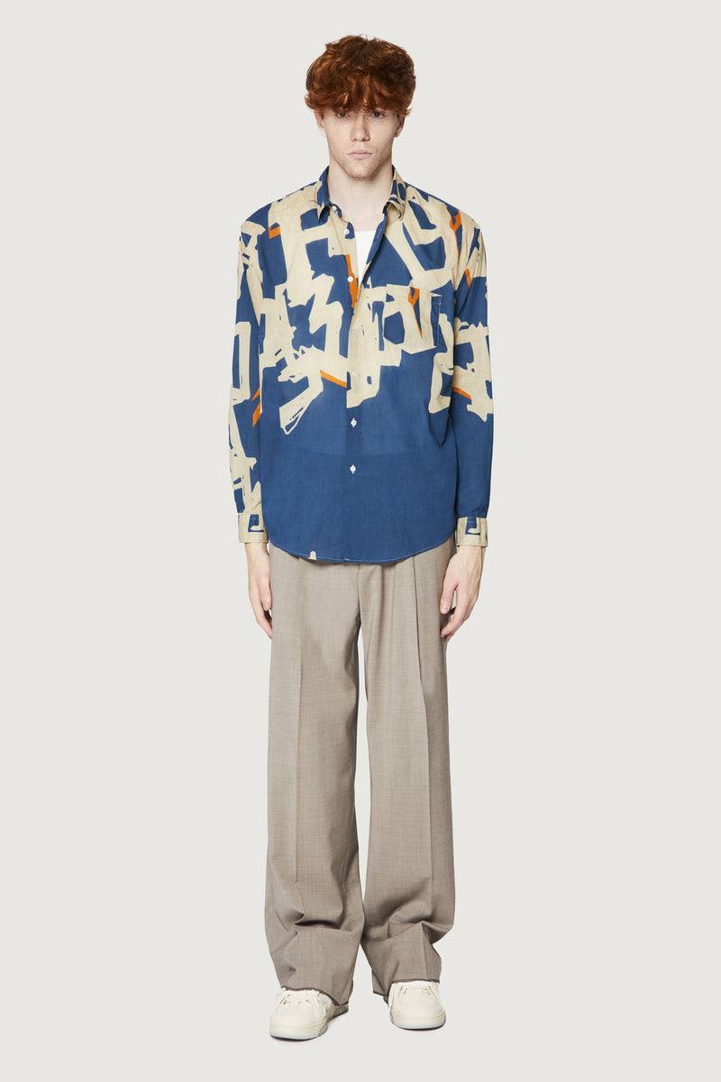 Paura BRUCE OVERSIZED SHIRT MODULO BLUE