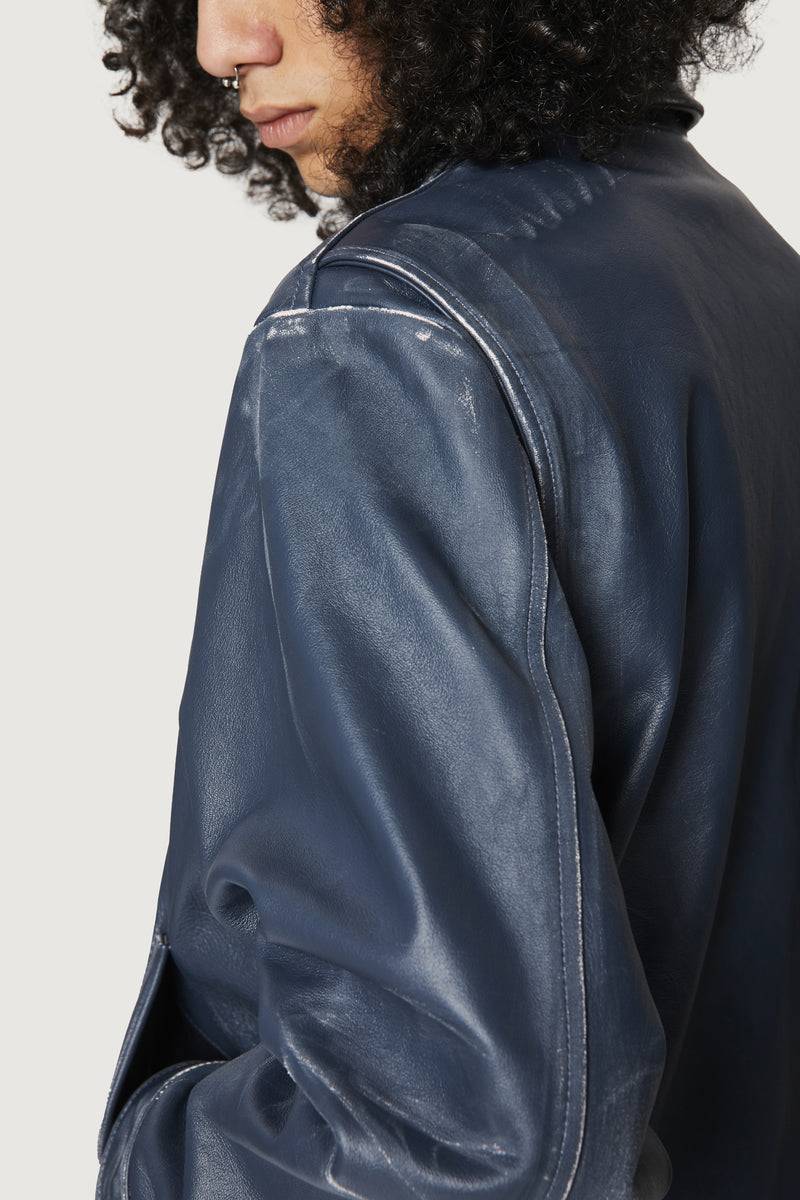 Paura EFREM LEATHER JACKET BLUE