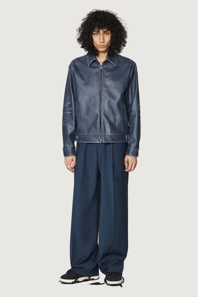 Paura EFREM LEATHER JACKET BLUE