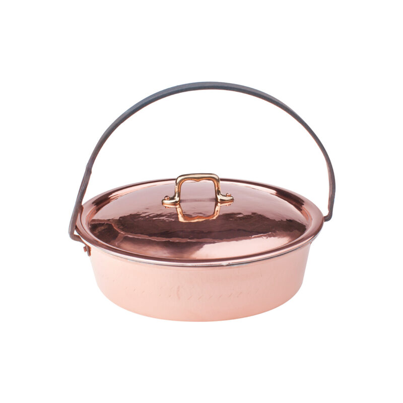 Pentole Agnelli Casseruola in rame martellato stagnato 2mm – 1 manico ad arco e 1 coperchio